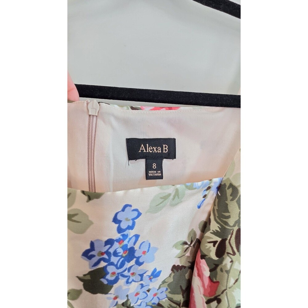 Alexa B Floral Fit & Flare Pleated Knee Dress Square Neck Sleeveless Size 8 - Picture 3 of 8